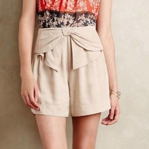 Anthropologie Elevenses Tan Bow Front Shorts S:10